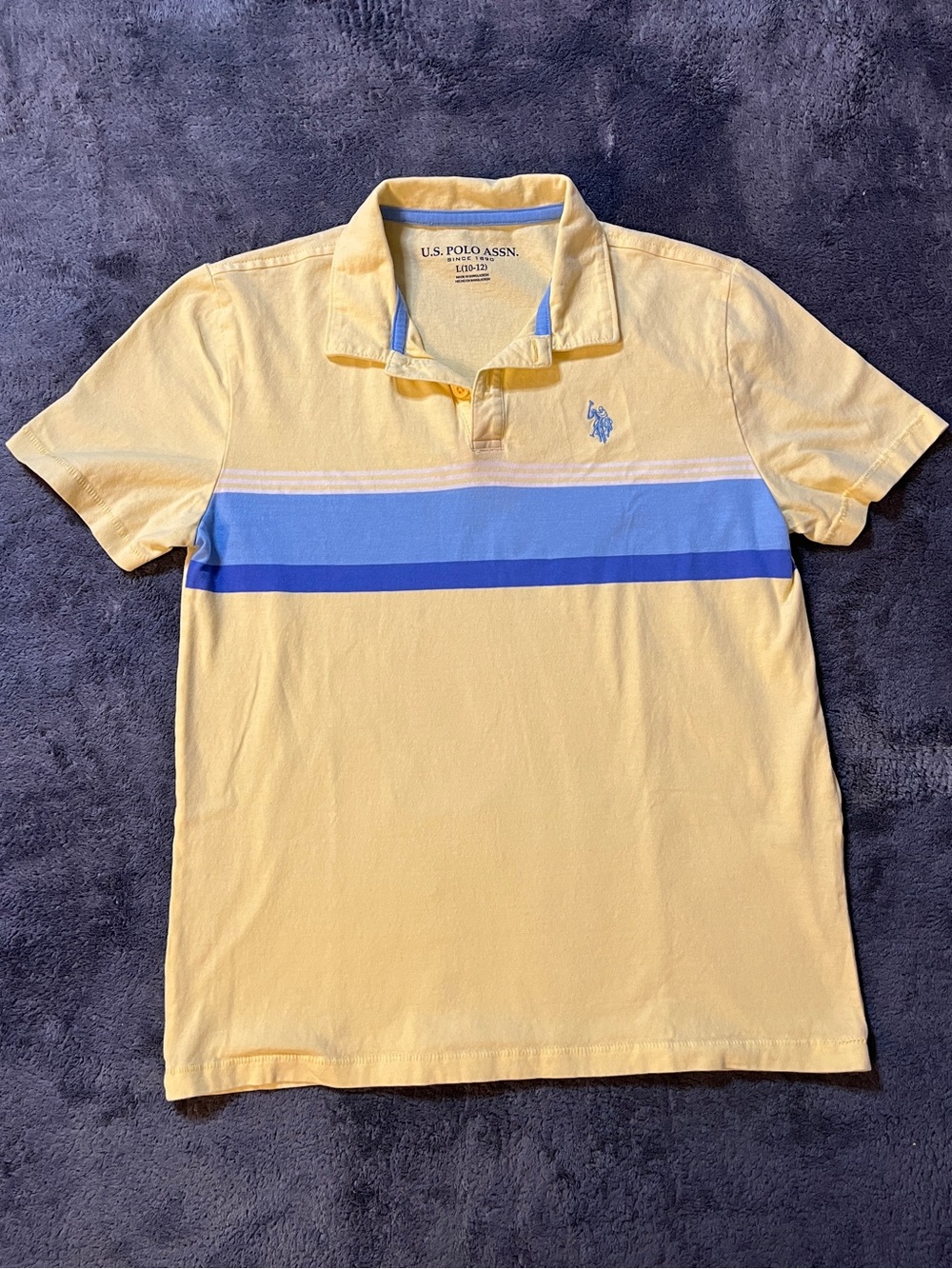 U.S. Polo Assn. Yellow Polo with Light and Royal Blue Stripes